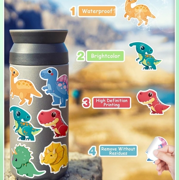 100 pc Colorful Dinosaur Sticker Set for Kids - Picture 2 of 2